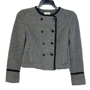 LOFT Women's Long Sleeve Cropped Gray Jacket, Button's, Pockets, Size Small